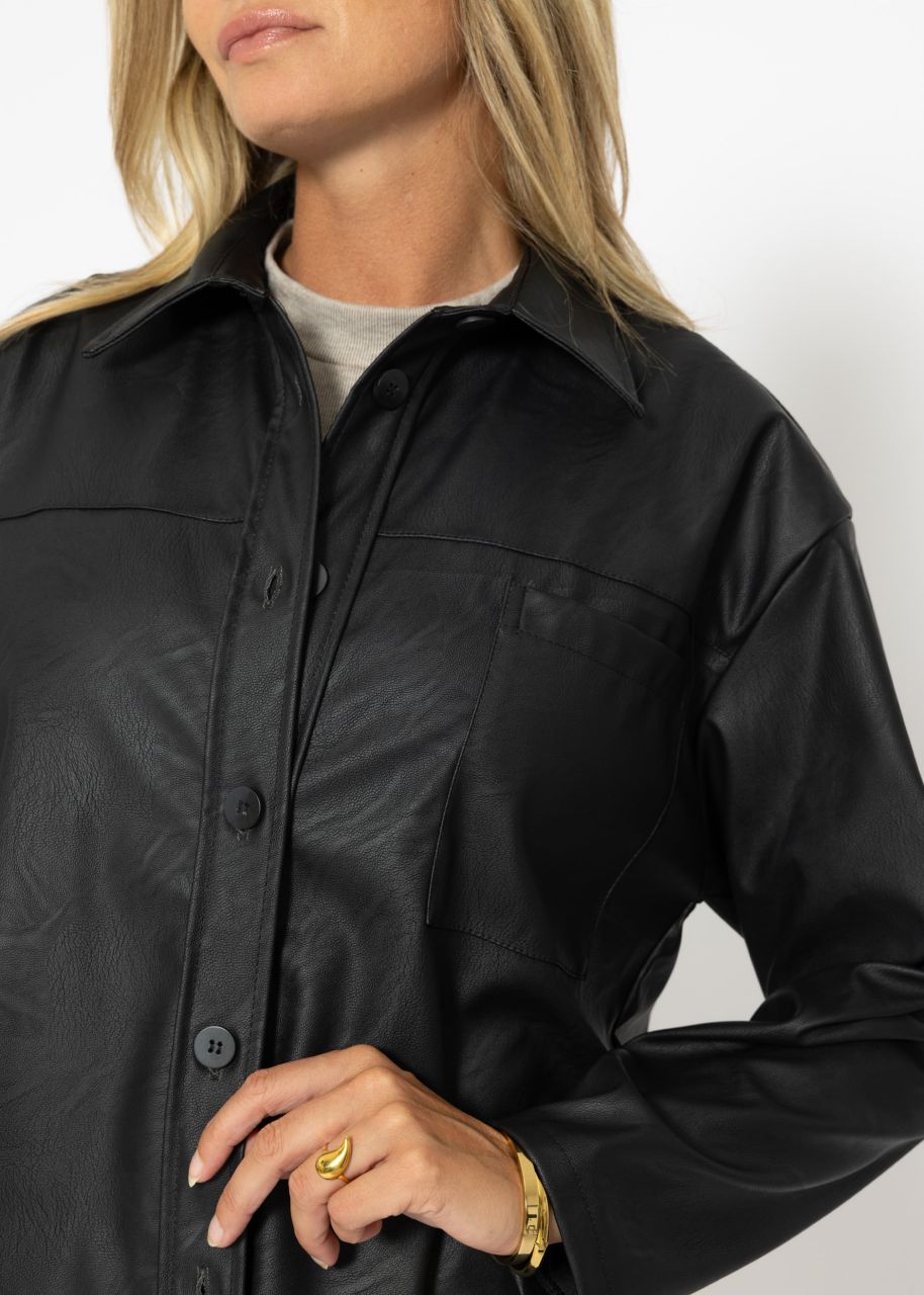 Casual faux leather blouse jacket - black