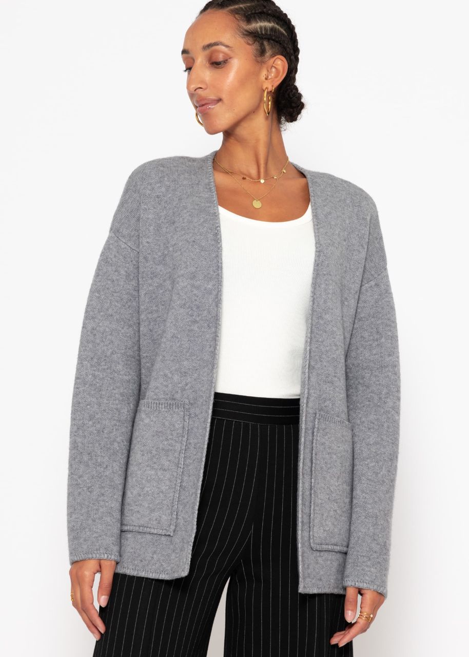 Open cardigan with patch pockets - grey