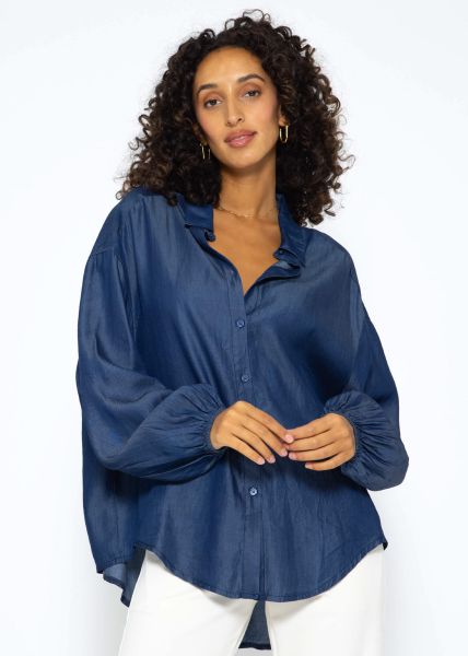 Denim-look Tencel oversized blouse - dark blue