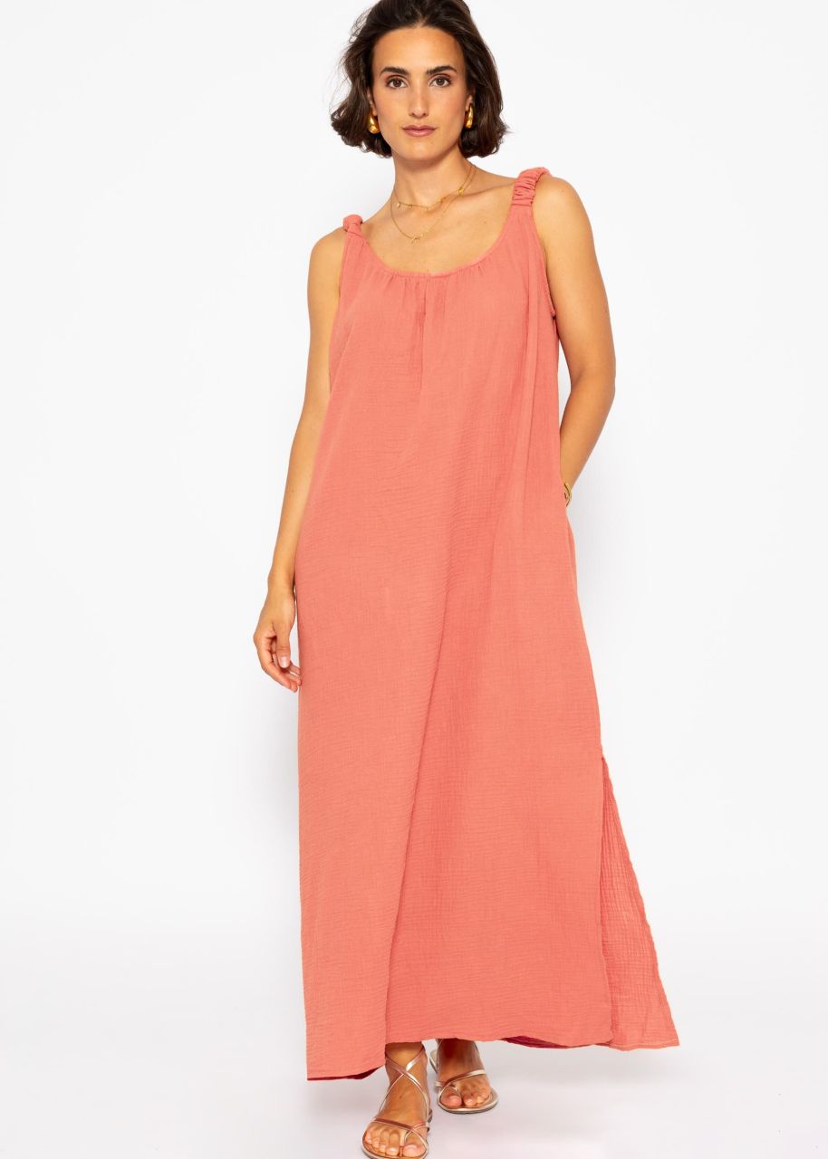 Maxi muslin dress with pockets - lobster