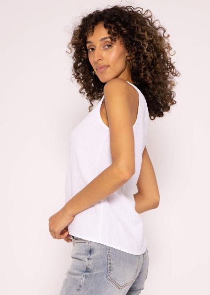 Muslin top with V-neck, white