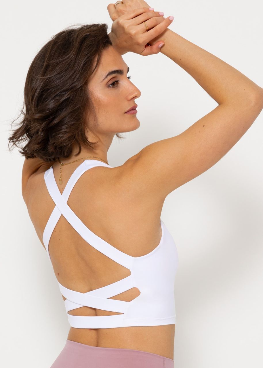 Sports bra with crossed, wide straps - white