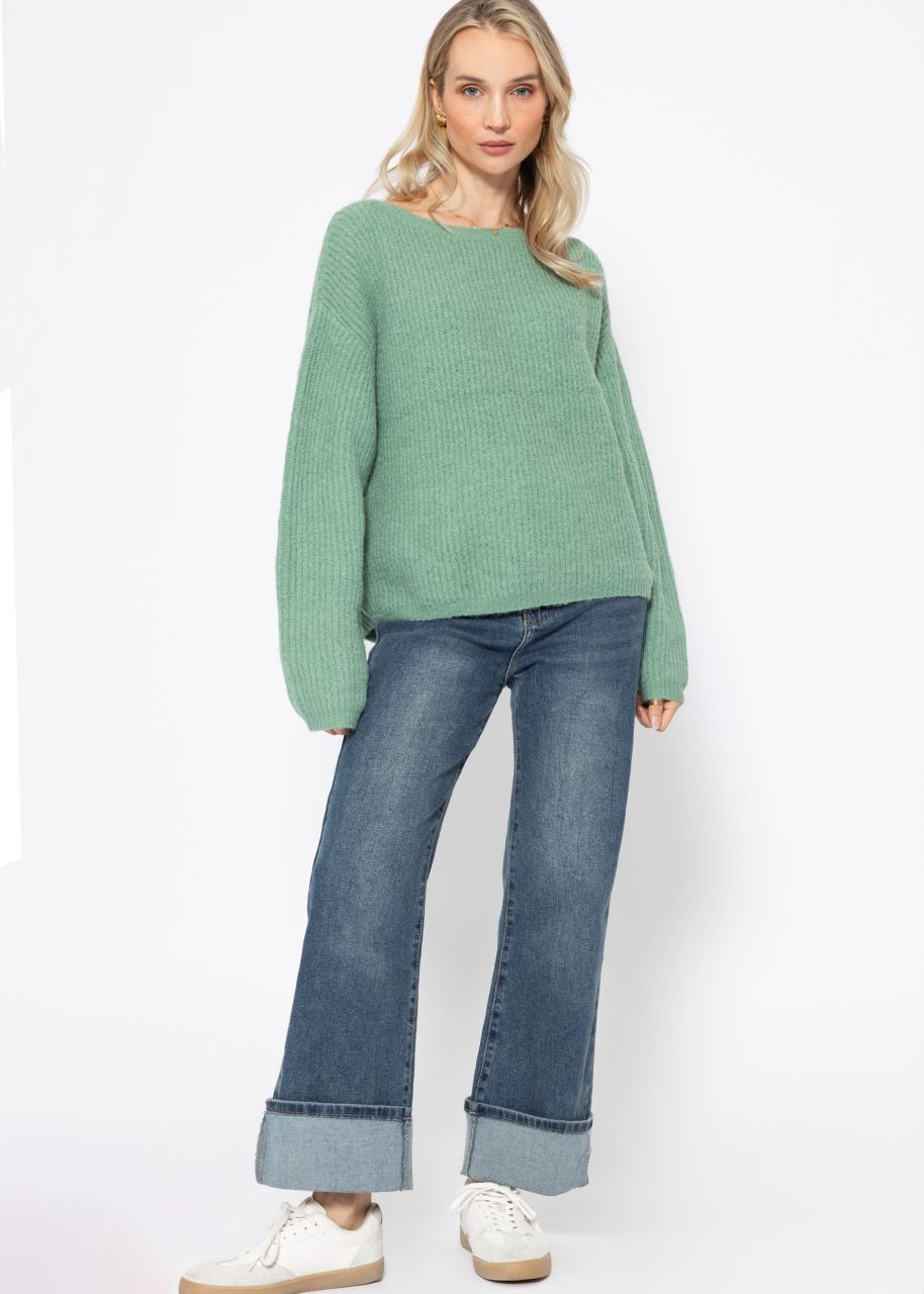 Ribbed jumper with round neckline - sage green