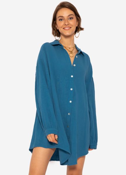 Muslin blouse oversize, petrol blue