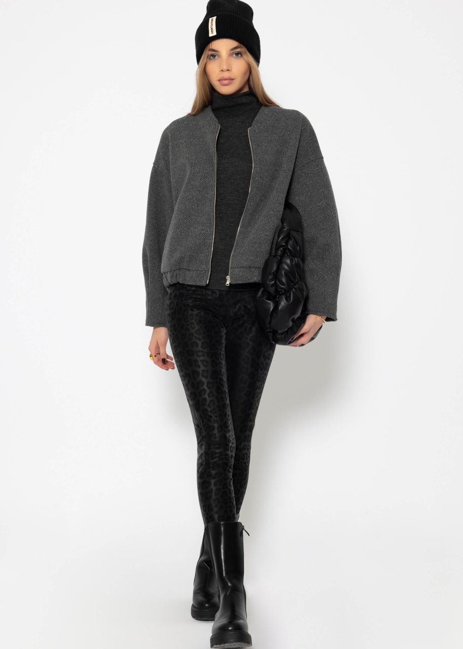 Turtleneck shirt with decorative stitching - dark grey mottled