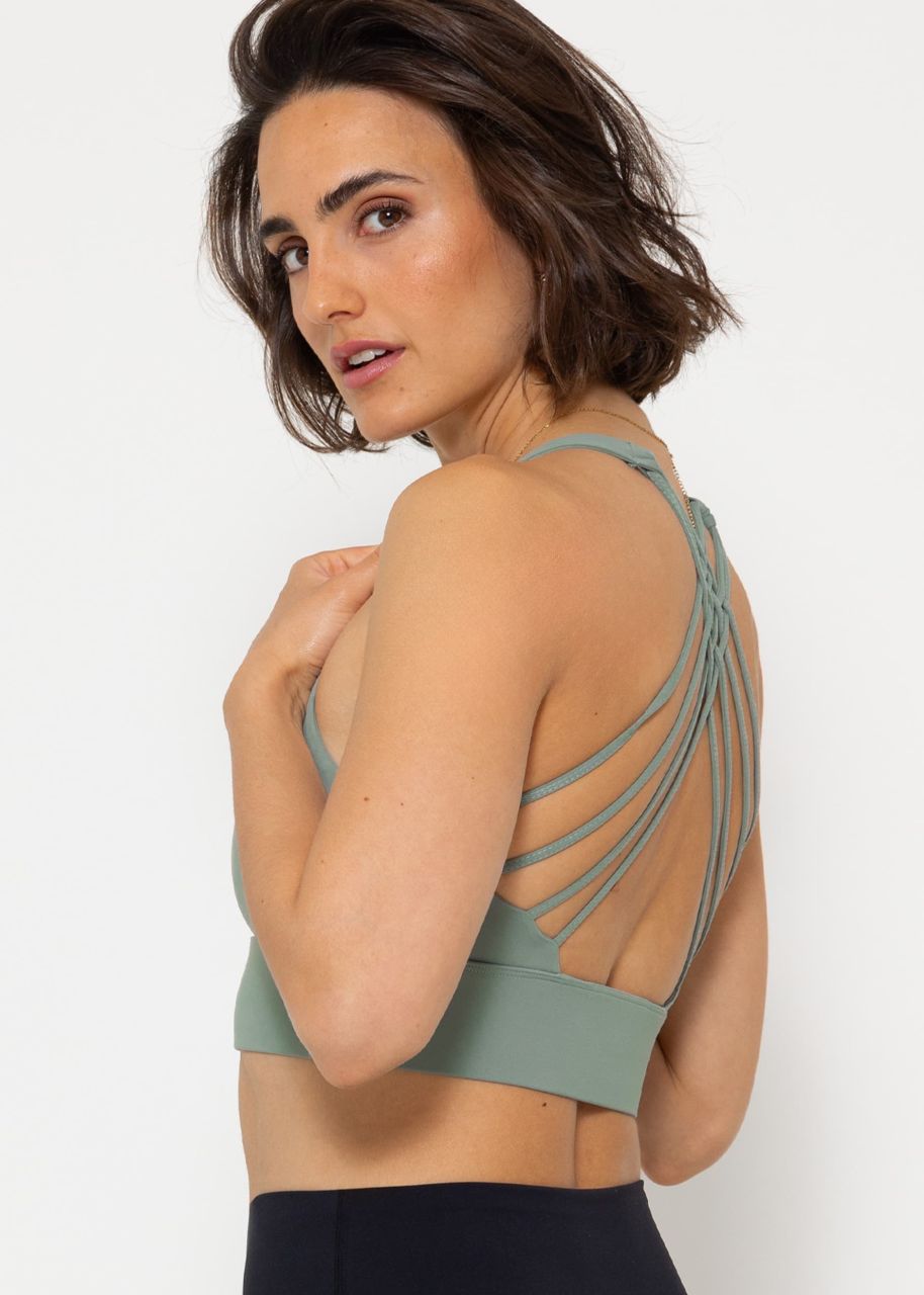 Crop sports bra with cross back - khaki