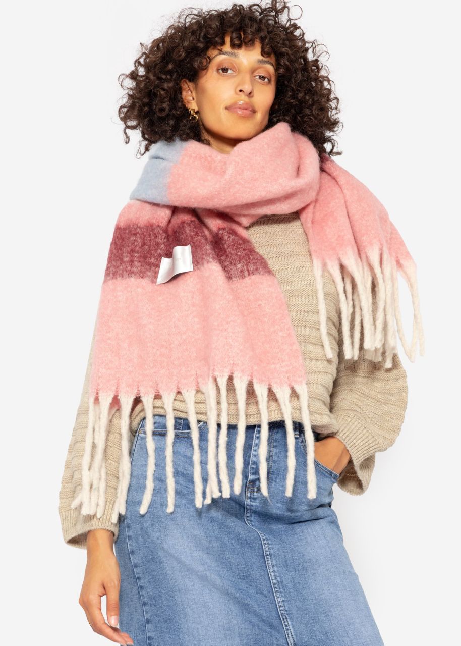 Striped fluffy scarf - pink-white-light blue