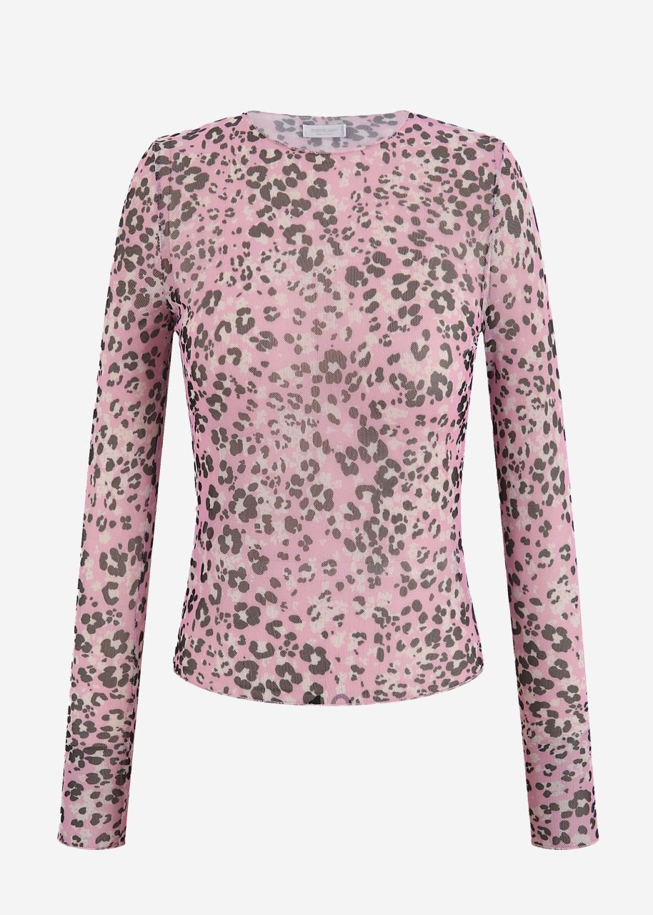 Mesh long sleeve shirt with leo print - pink