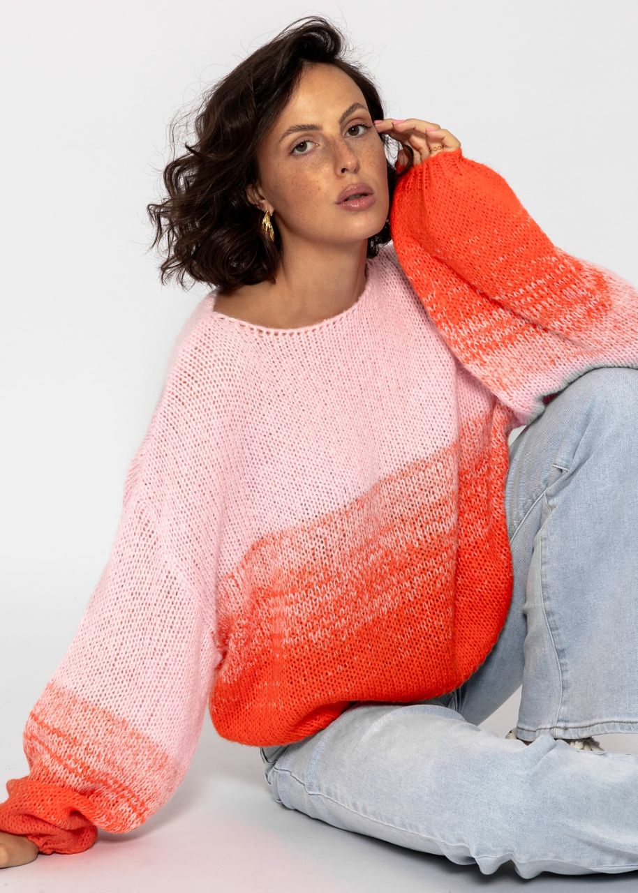 Sweater with balloon sleeves and color gradient - pink-orange