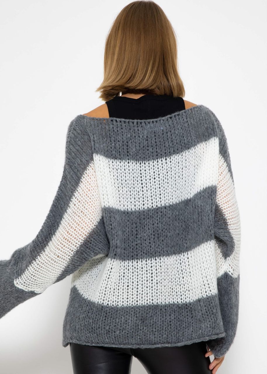 Loose knit oversize jumper - grey-white