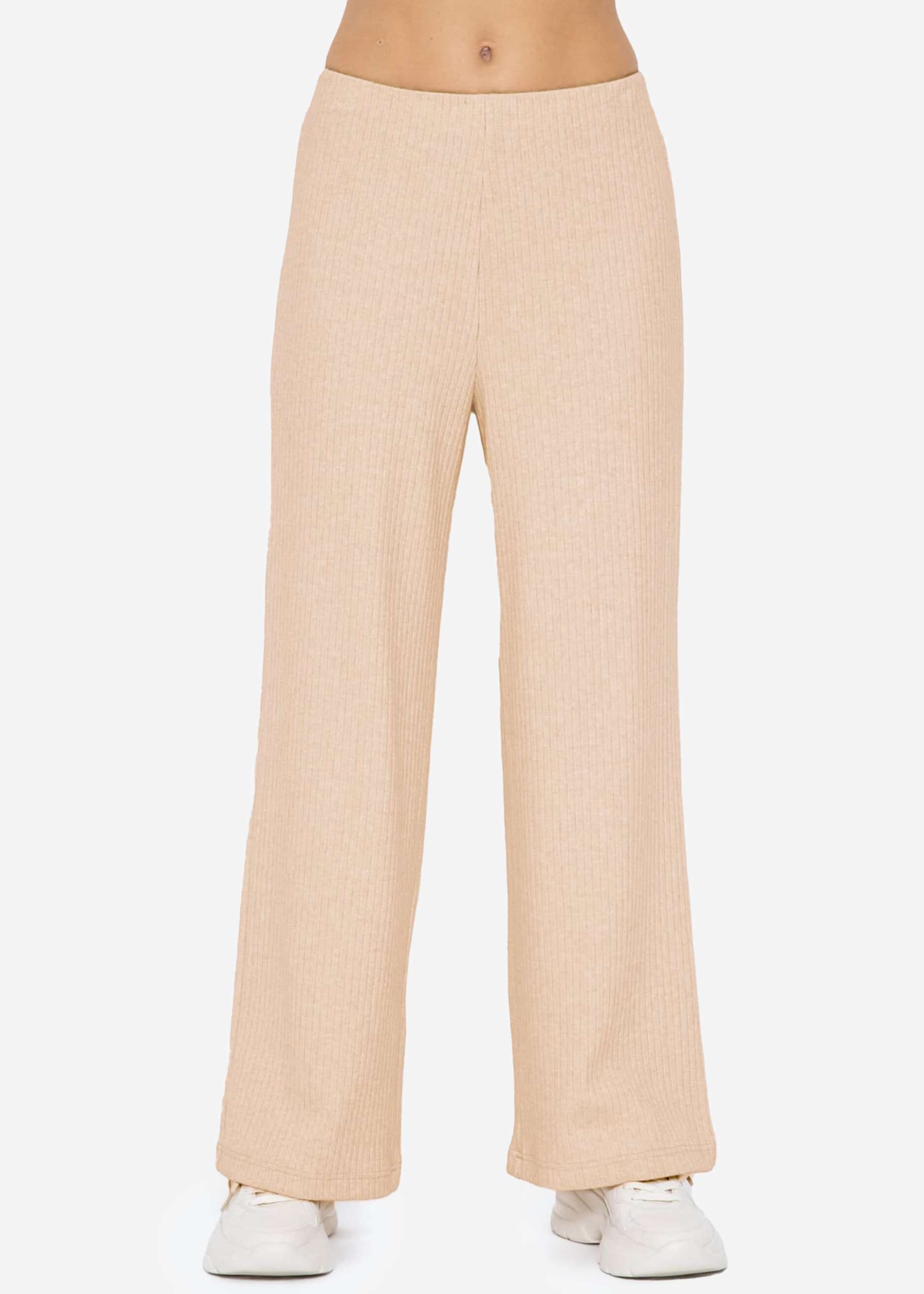 Wide leg ribbed trousers - light beige