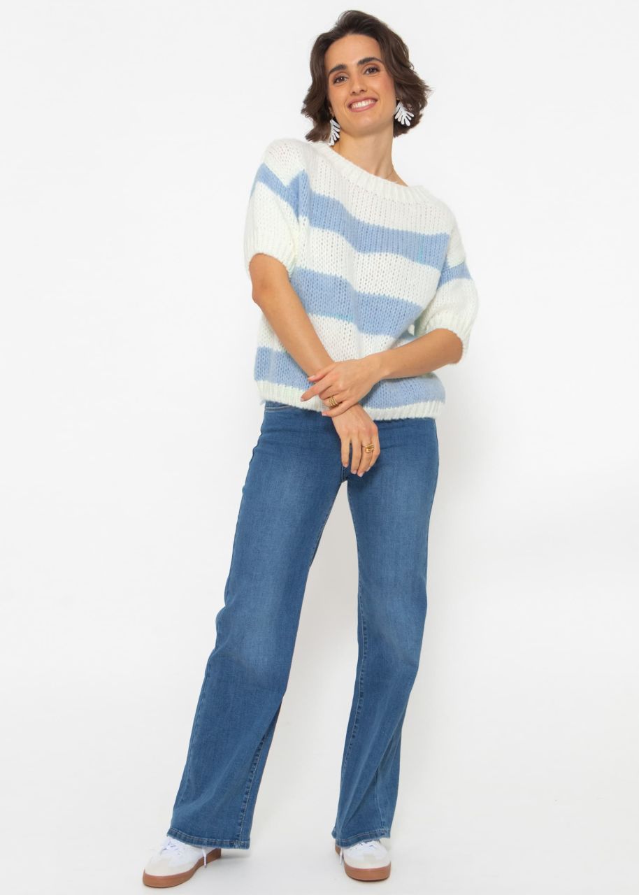 Short sleeve striped sweater - blue-offwhite