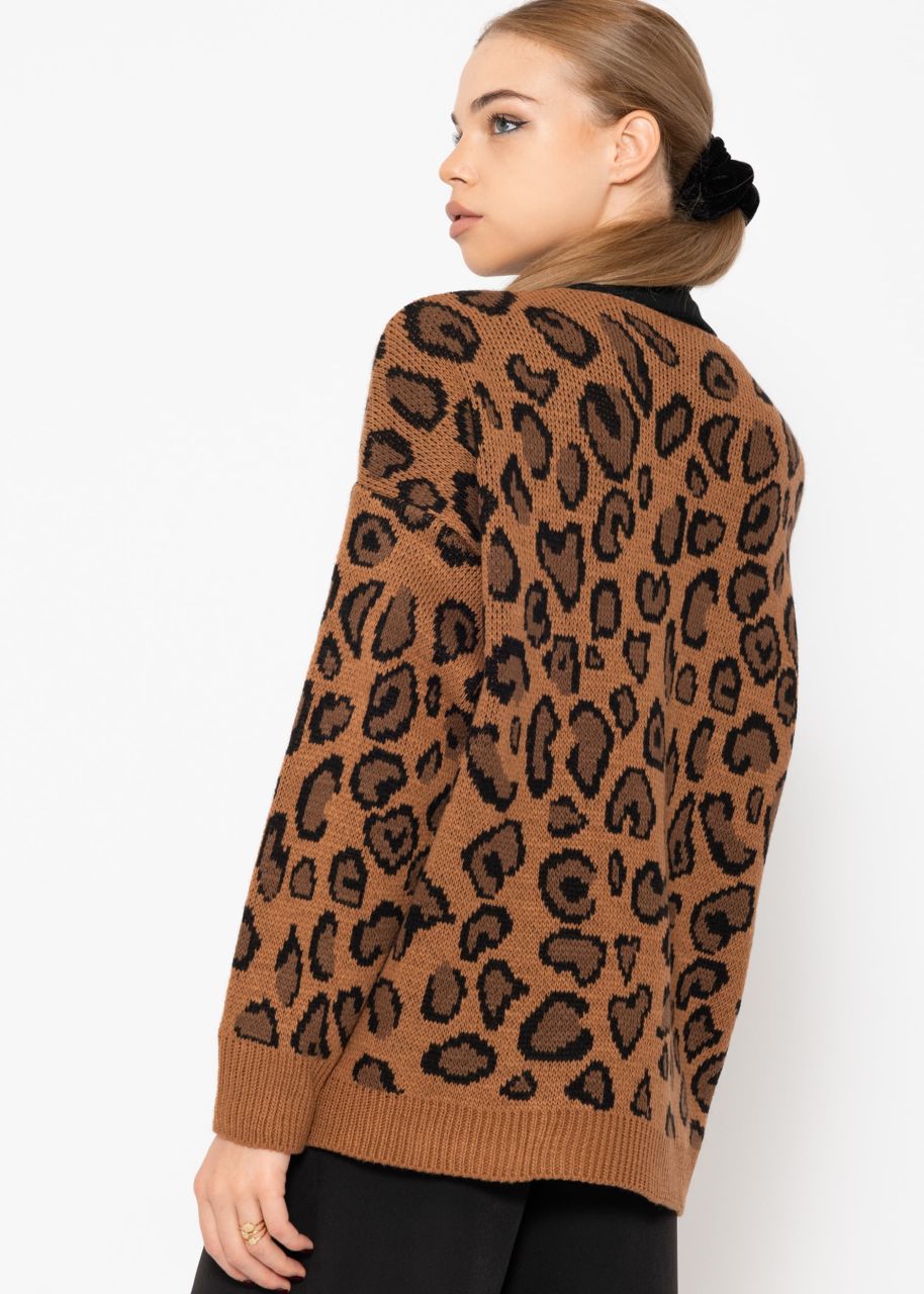 Jacquard cardigan with leo pattern - camel