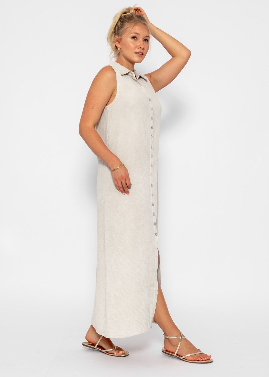 Long sleeveless muslin dress - beige