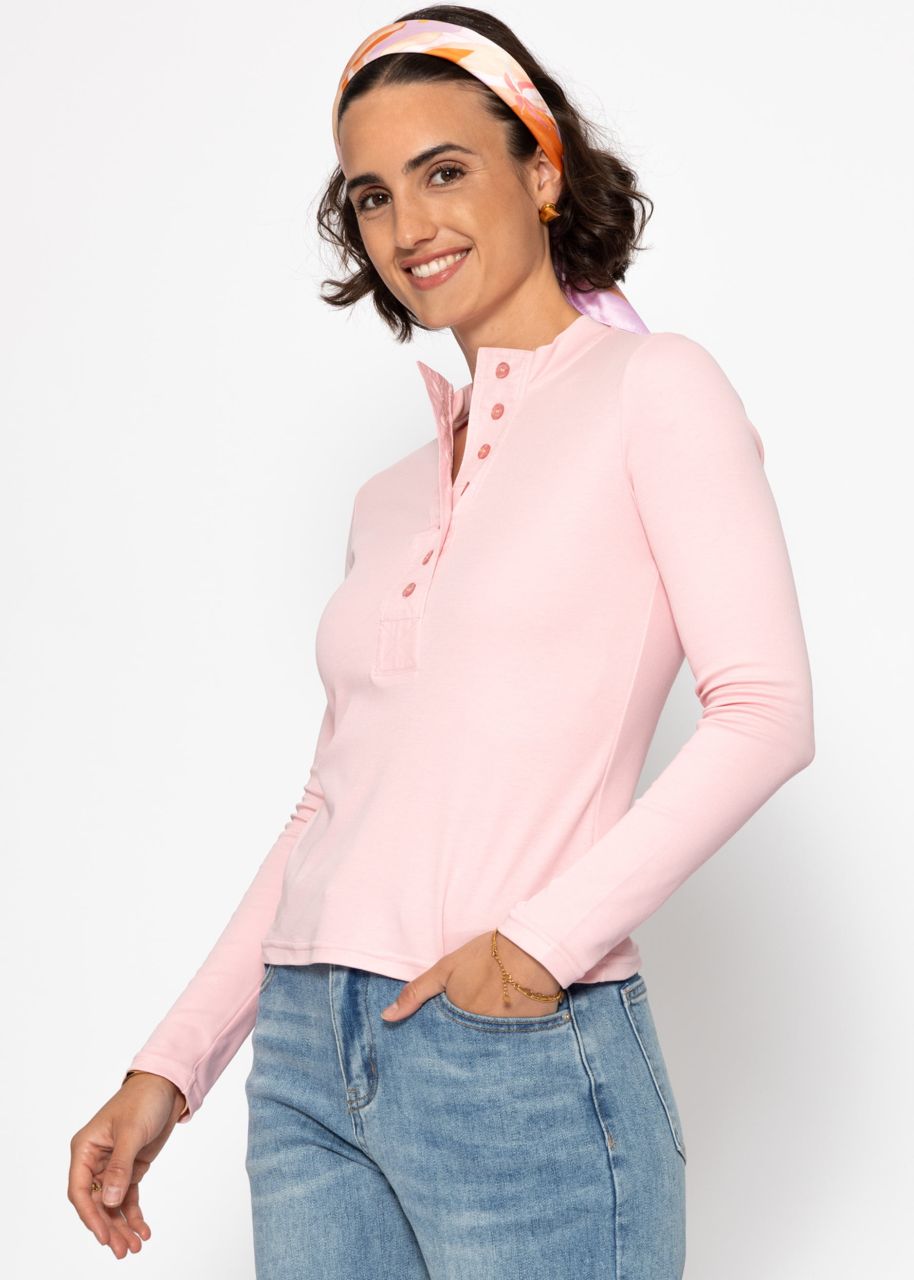 Long sleeve shirt with wide button placket - pink