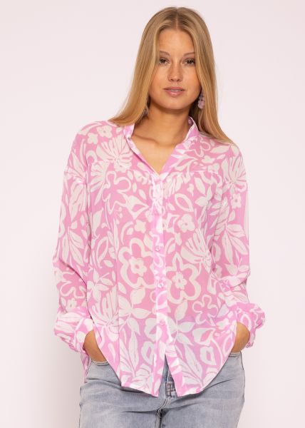 Transparent blouse with print, pink / white