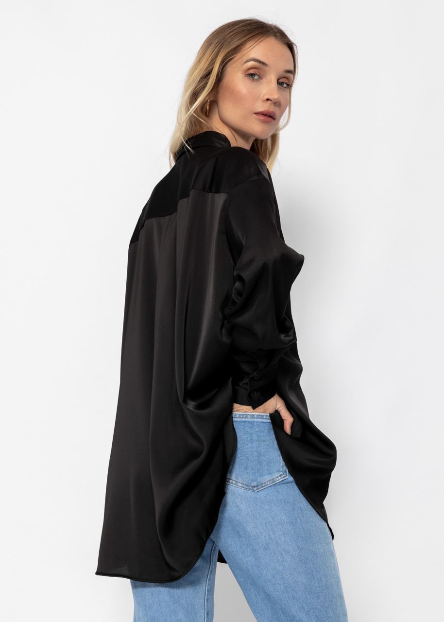 Oversize satin blouse - black