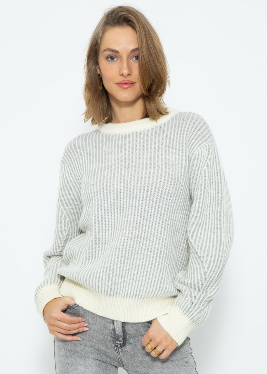 2-tone ribbed sweater - gray-offwhite