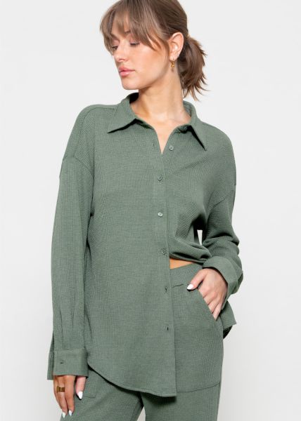 Oversize waffle piqué blouse - green