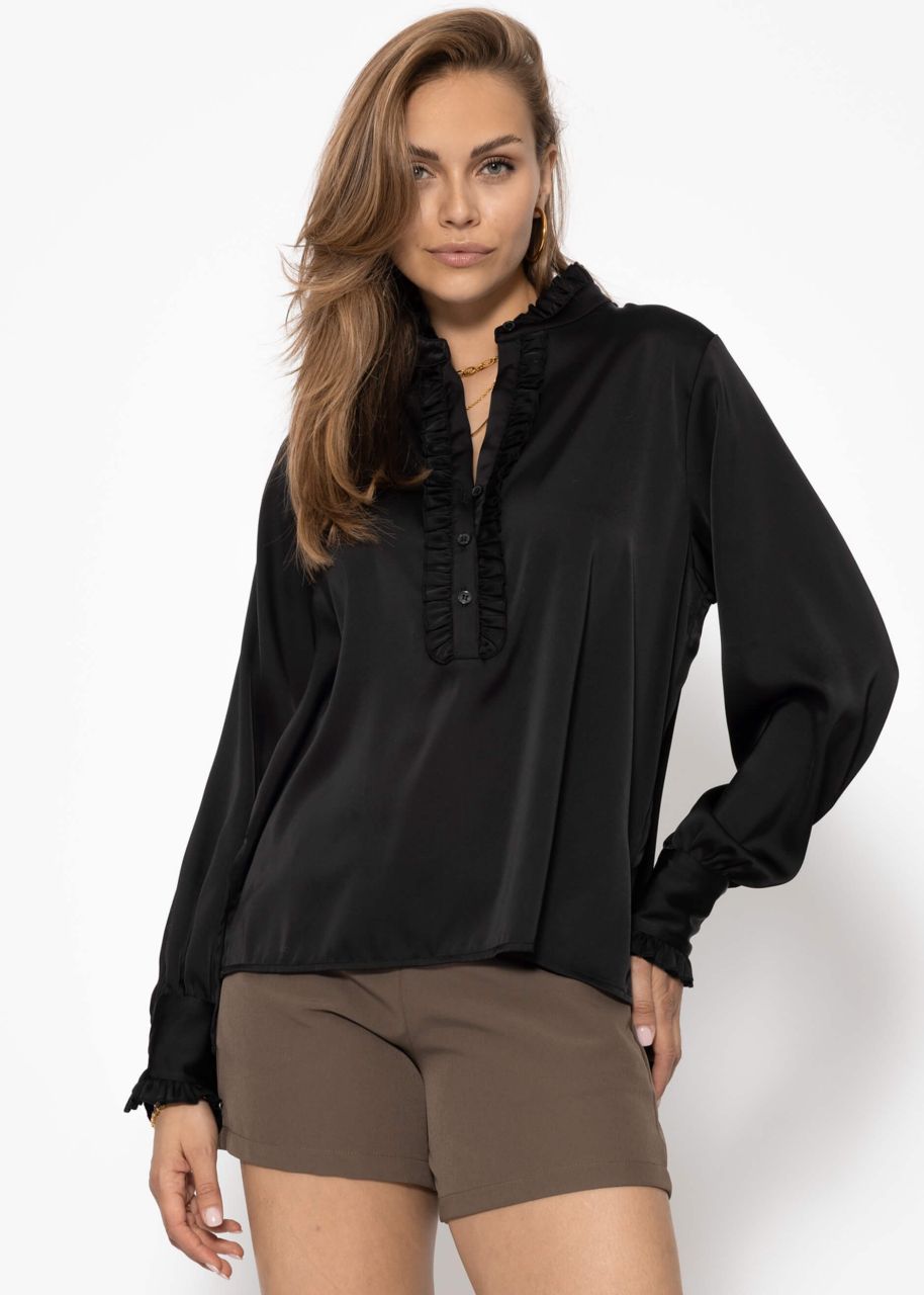 Satin blouse with ruffles - black