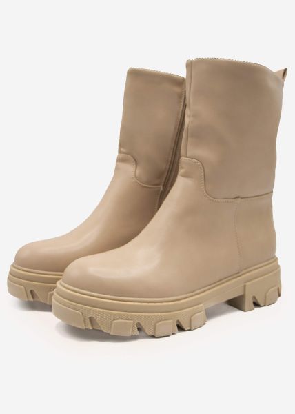 Platform boots with coarse sole, beige