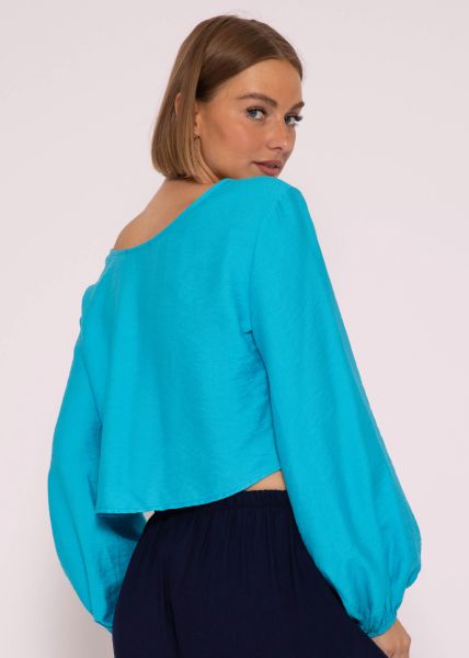 Shimmering viscose top with wide sleeves, turquoise