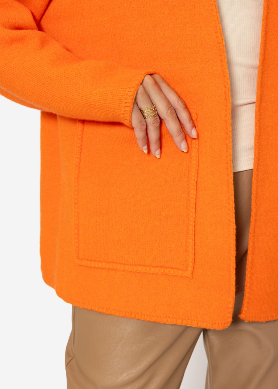 Open cardigan with patch pockets - tangerine