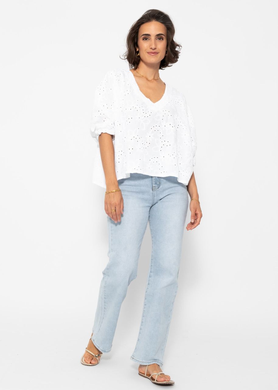 Oversize cotton shirt with eyelet embroidery - white