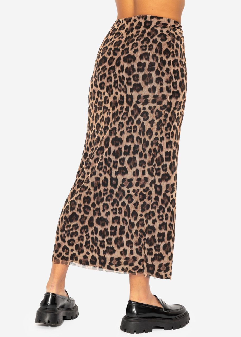 Long mesh skirt with leo print - brown