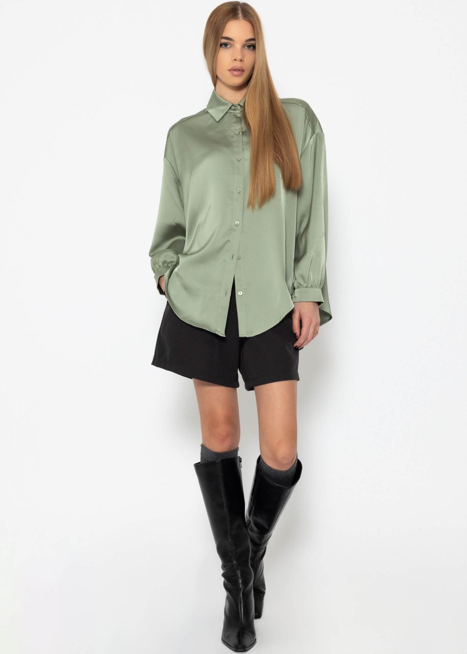 Oversized satin blouse in sage green