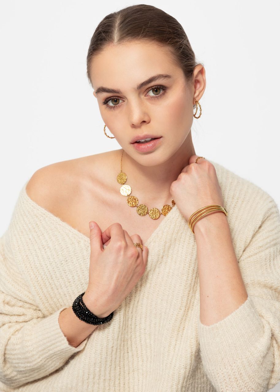 Ribbed jumper with V-neck - beige