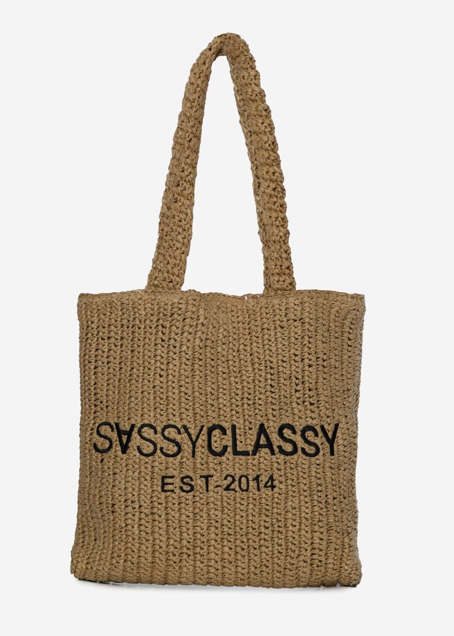 Shopper made of raffia with logo - beige