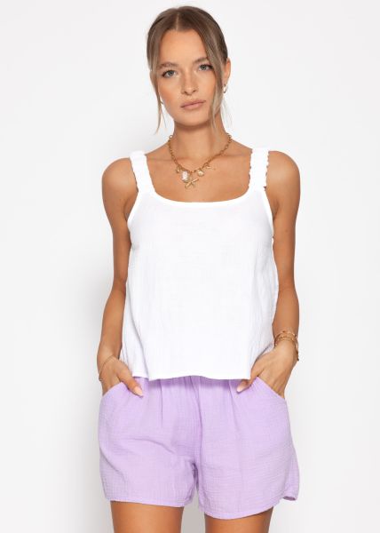 Muslin top with gathered straps - white