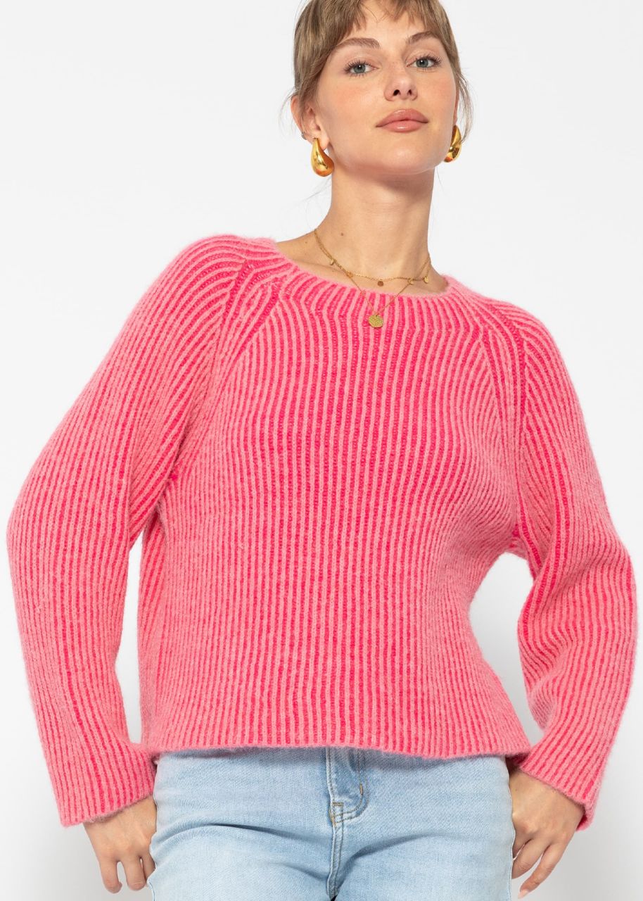 Two-coloured ribbed jumper - pink-fuchsia