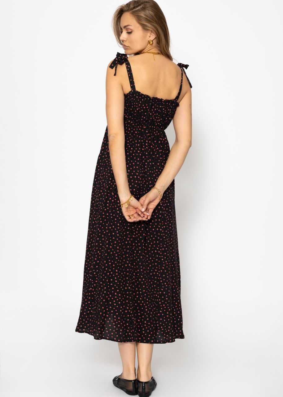 Strap dress with floral print - black