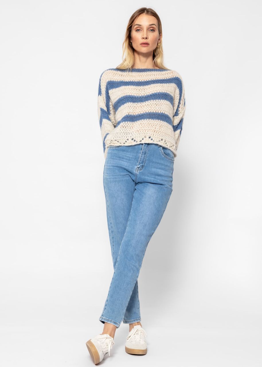 Sweater with stripes - jeans-beige