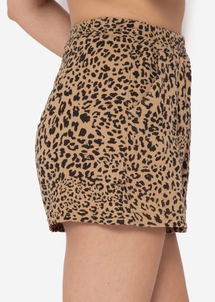 Muslin shorts with leo print, camel