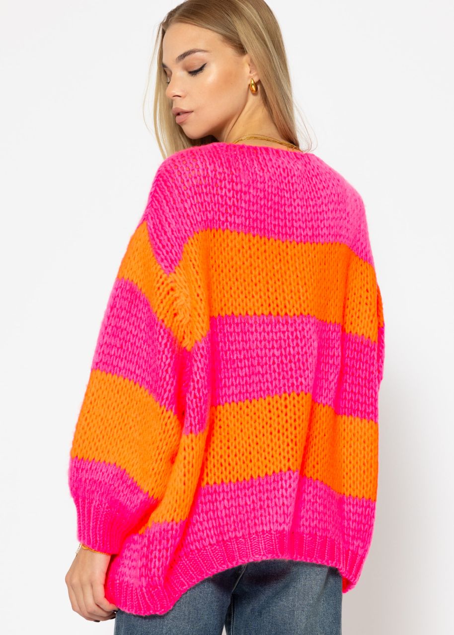 Striped oversize cardigan - pink-orange