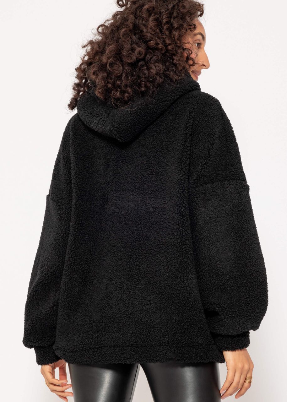 Oversized teddy sweatshirt with hood - black