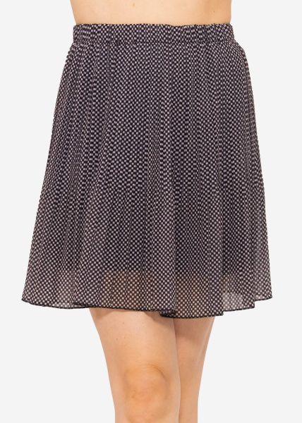 Pleated ciffon skirt with Vichy print - black and white
