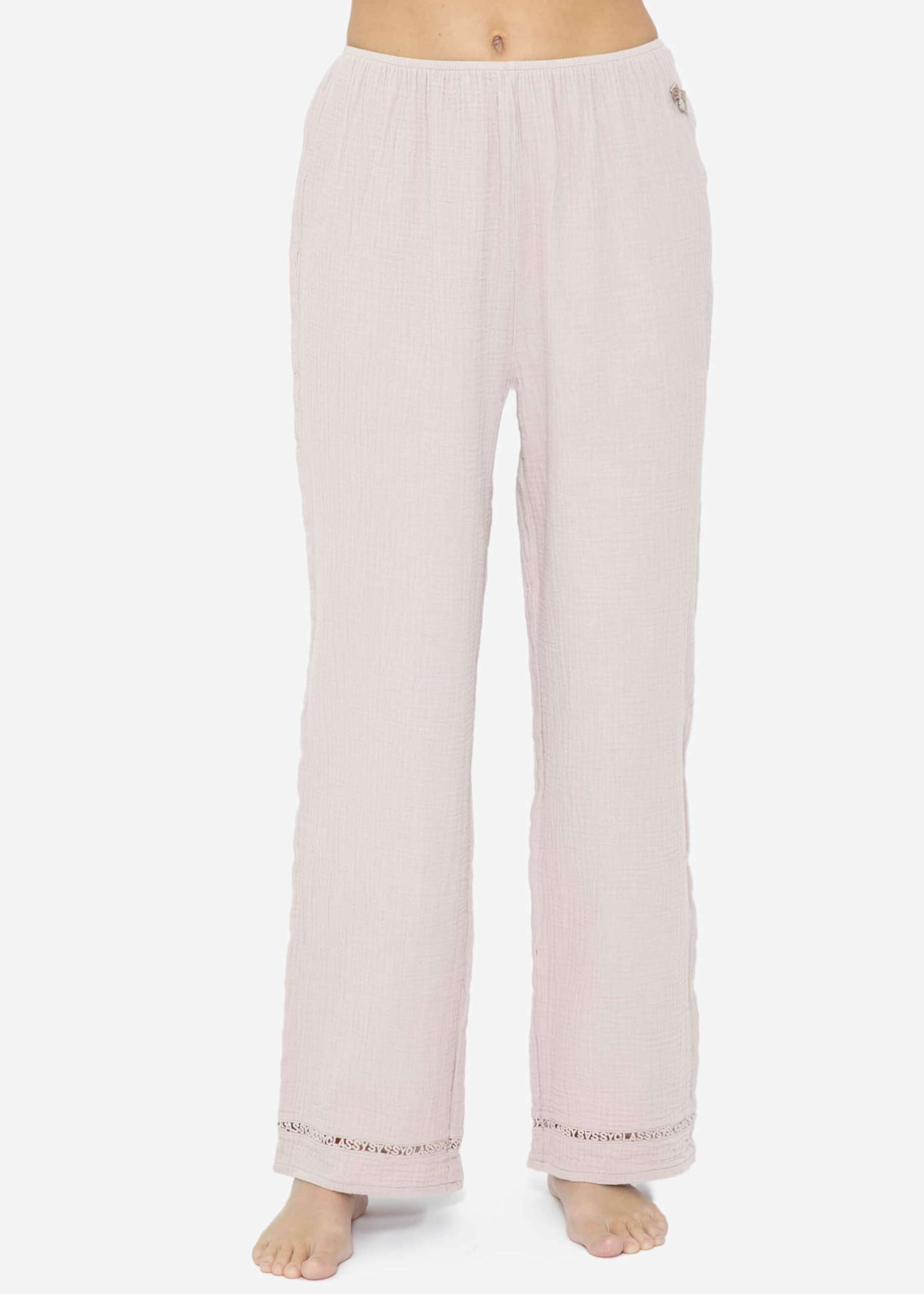 Muslin pyjama bottoms with lace trim - dusky pink