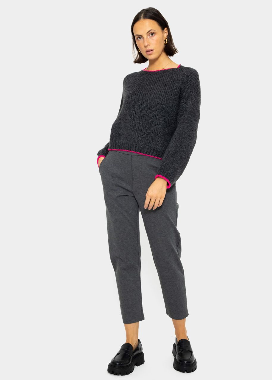 Fluffy jumper with pink trims - dark grey