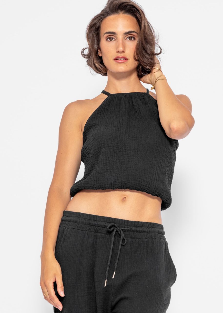 Off-the-shoulder muslin top - black