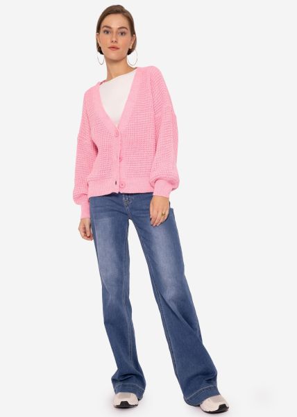 Cardigan with balloon sleeves, pink