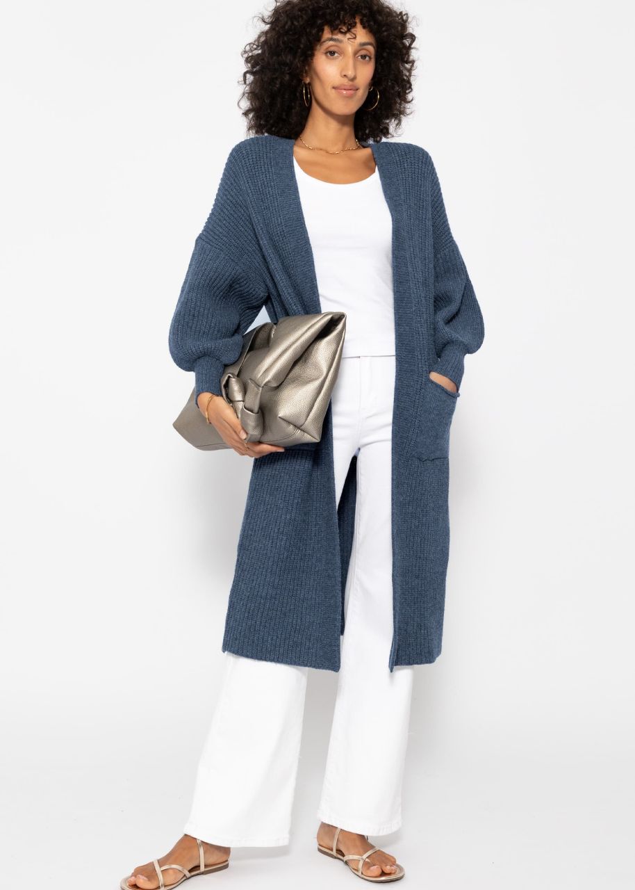 Long super soft cardigan with pockets - jean blue