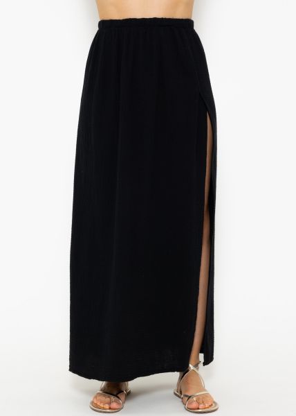 Long muslin skirt with high slit - black