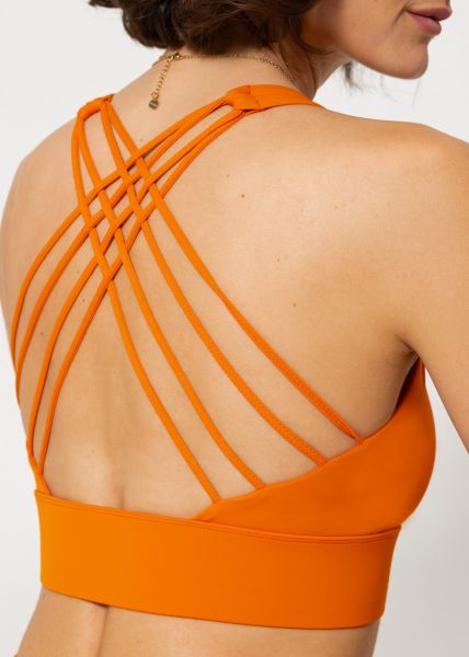 Crop sports bra with cross back - orange