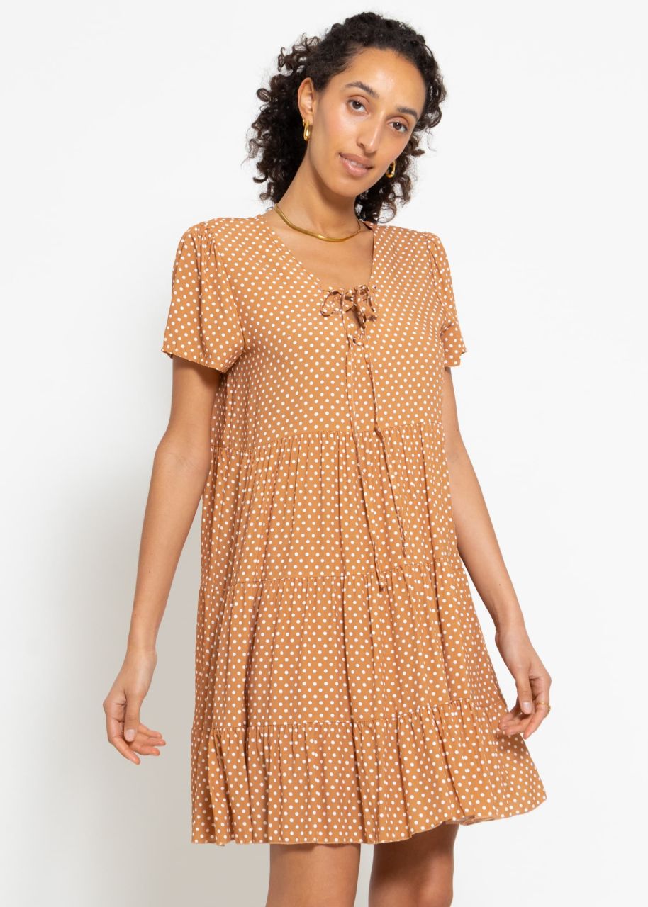 Airy dress with polka dot print - brown