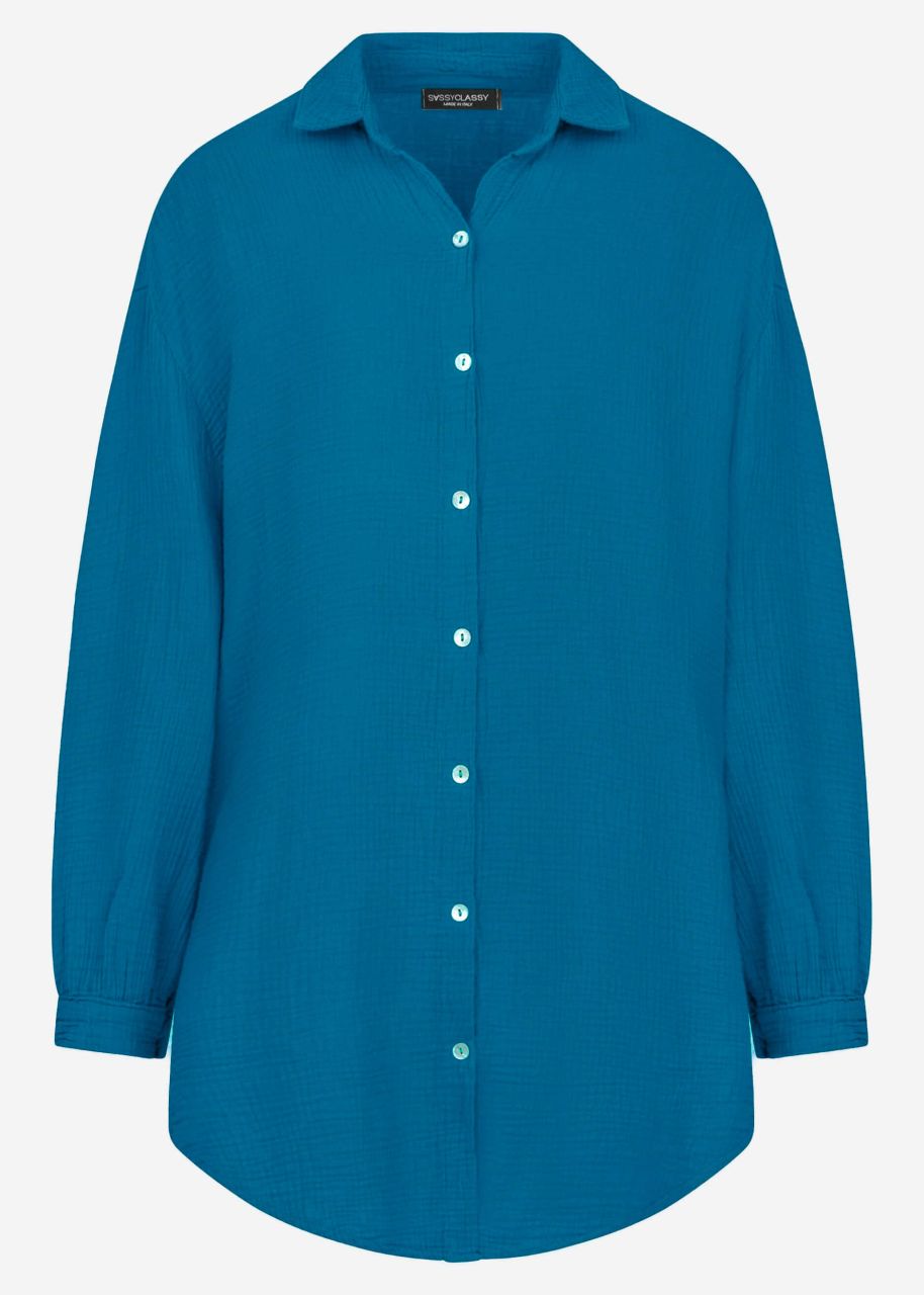 Muslin blouse oversize, petrol blue