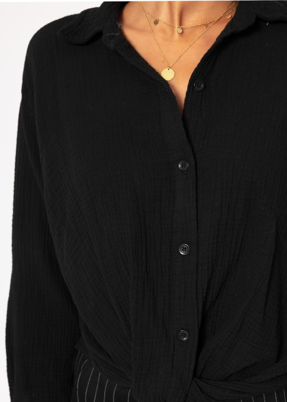 Muslin blouse with knot - black